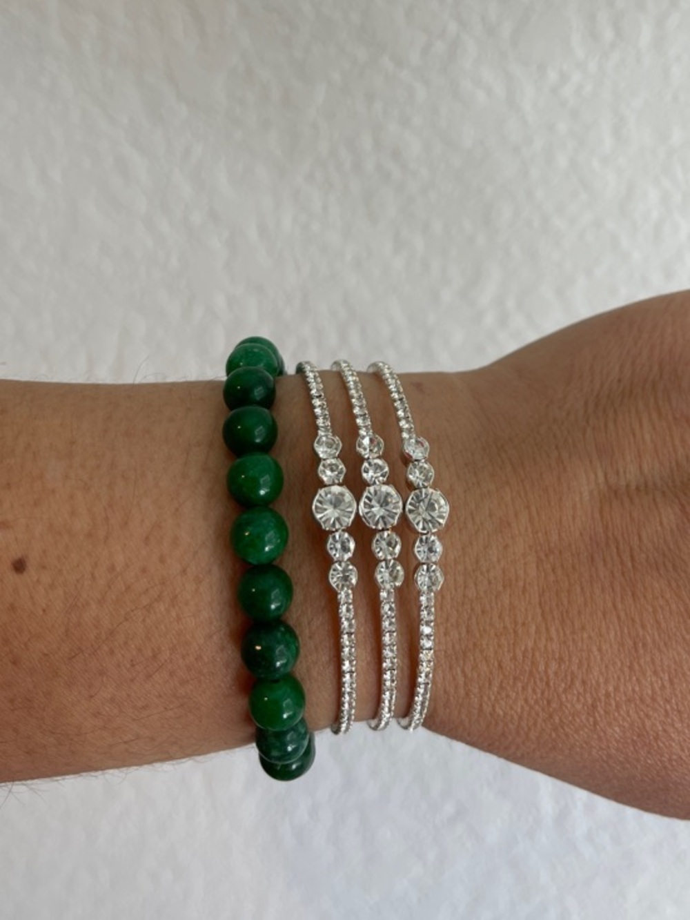 Rhinestone Triple-Row Silver Cuff Bracelet